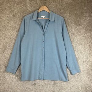 J Jill Shirt Womens Large Blue Long Sleeve Button Front Rayon Polyester- 1838*